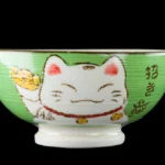 Keramická miska na ryžu kawaii Maneki Neko, zelená